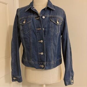 Womens Lands End Medium 10-12 Classic Blue Jean Denim Jacket EUC